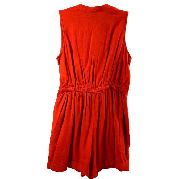 Womens Shorts Jumpsuit Size Medium Red Wrap 1 Piece Romper Linen Blend NWT - Picture 2 of 12